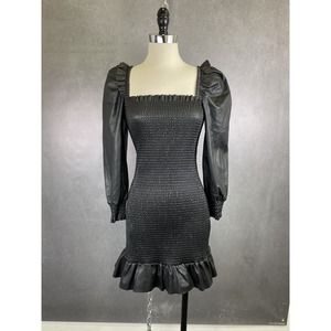 Seven For All Mankind Black Faux Leather LS Mini Dress SZ SM‎